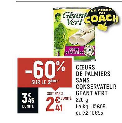 coeurs de palmiers sans conservateur géant vert