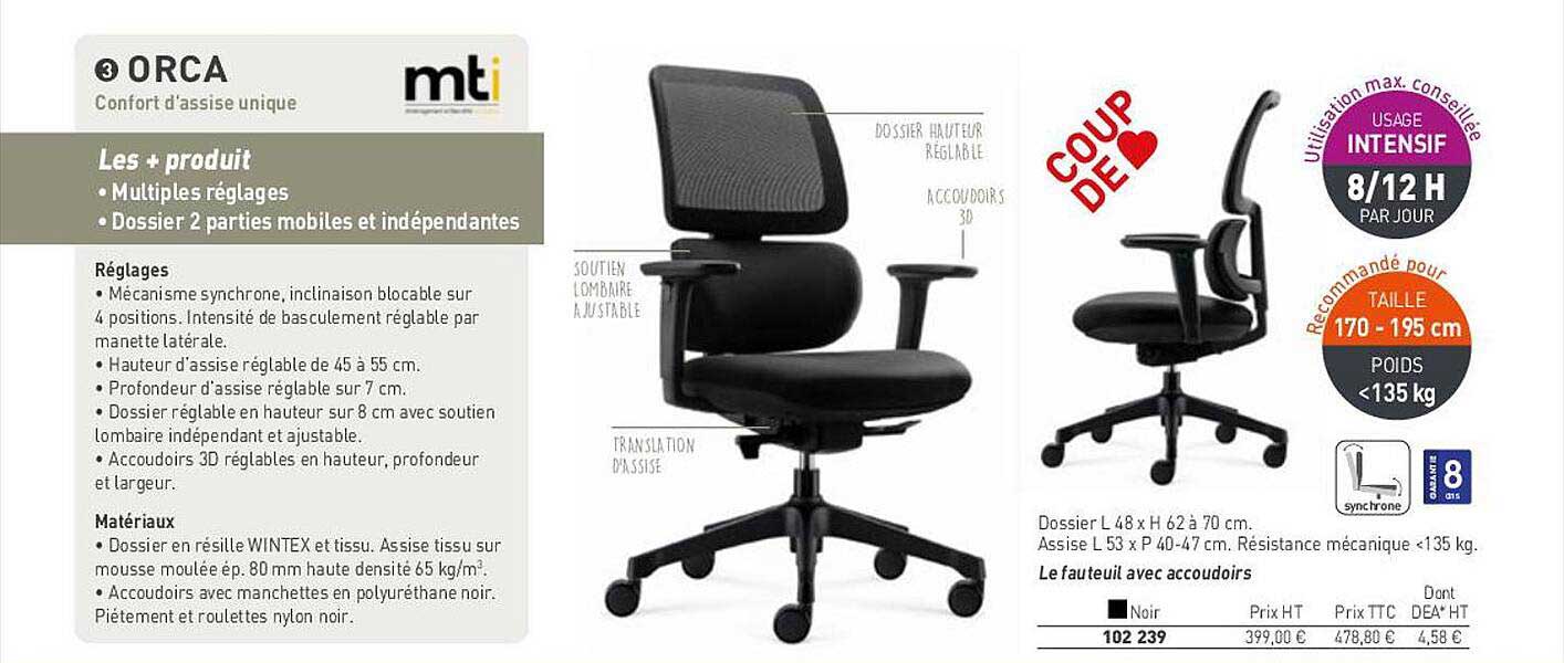 confort d'assise unique orca mti