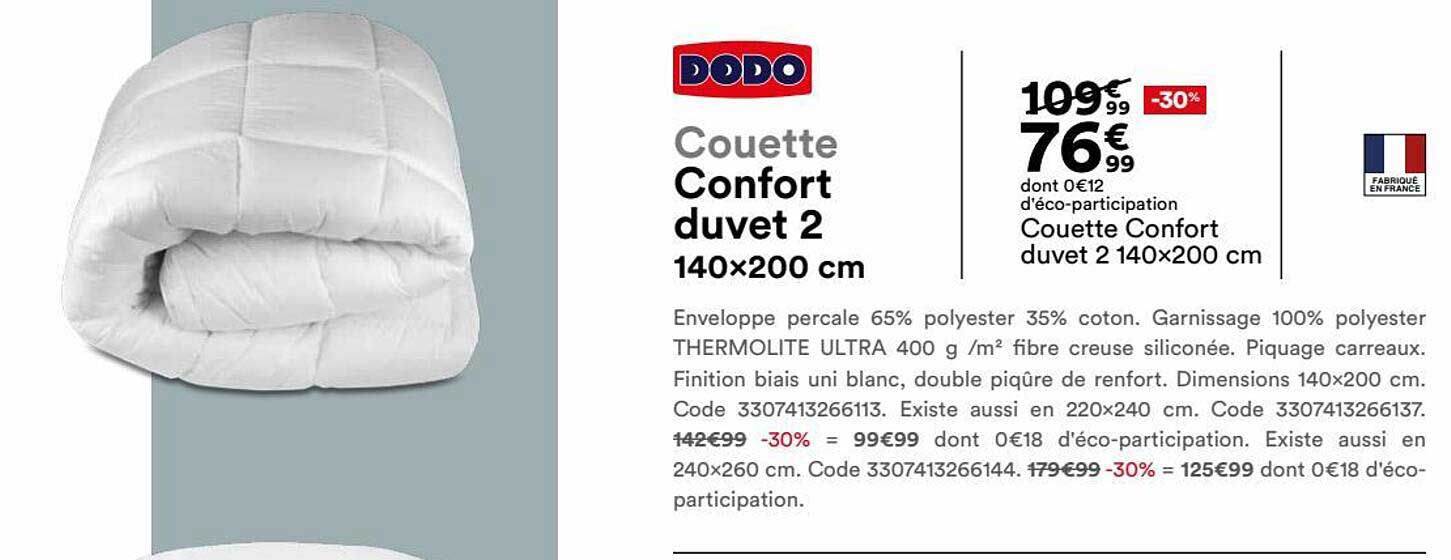 Couette Confort Duvet 2 140 X 200 Cm Dodo
