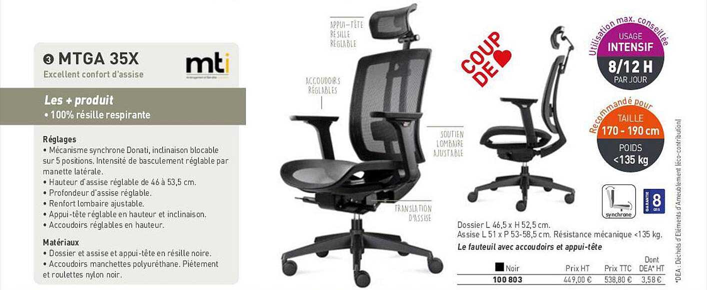 excellent confort d'assise mtga 35x mti