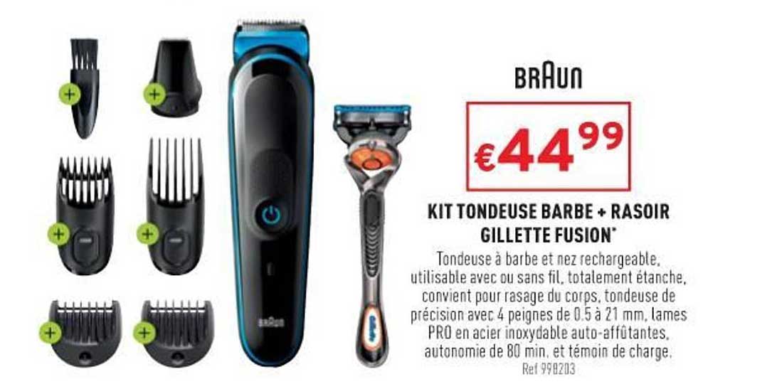 Kit Tondeuse Barbe + Rasoir Gillette Fusion Braun