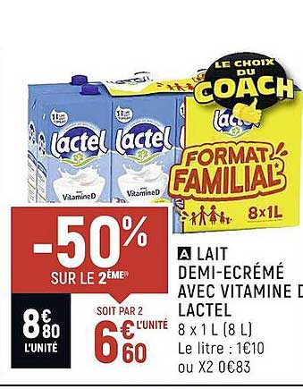 lait demi-écrémé avec vitamine d lactel