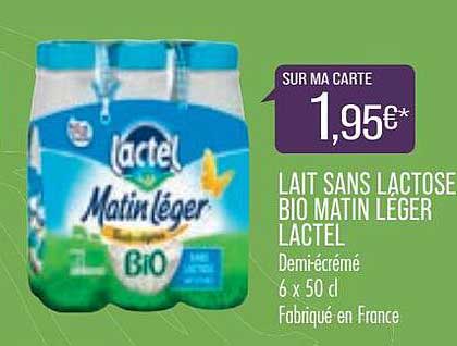 lait sans lactose bio matin léger lactel