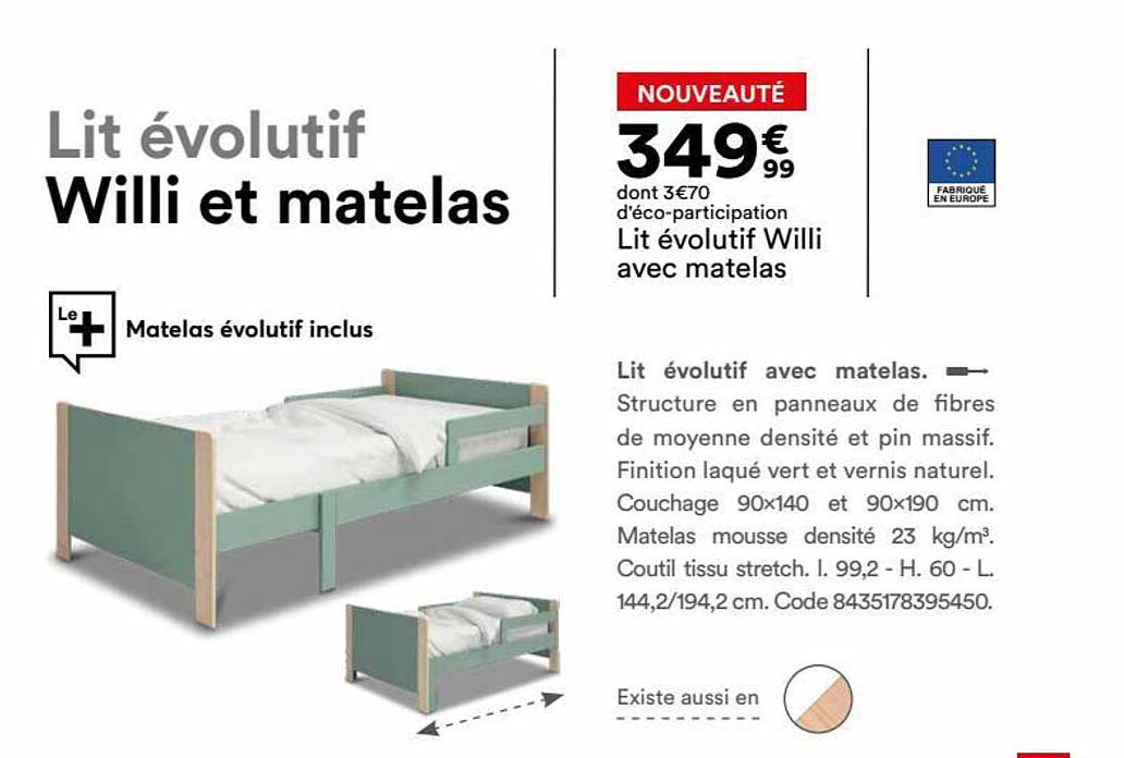 lit évolutif willi avec matelas