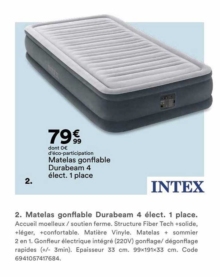 matelas gonflable durabeam 4 électrique 1 place intex
