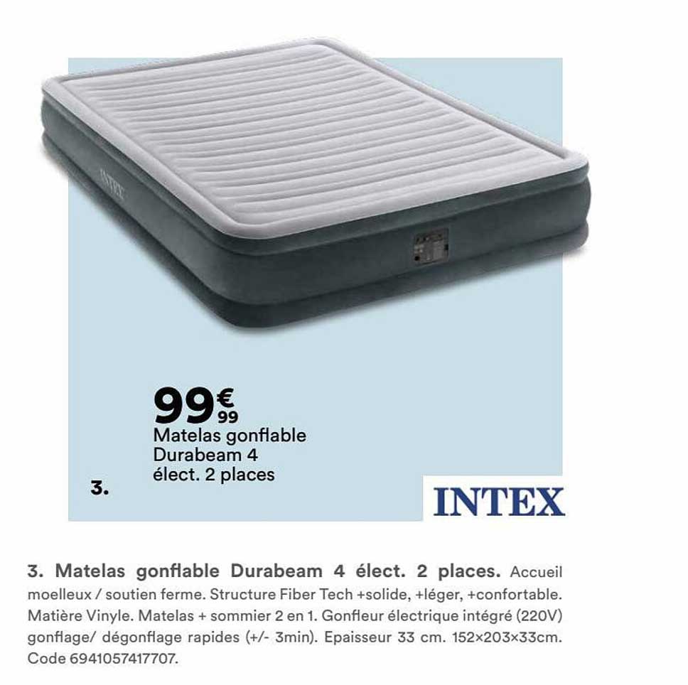 matelas gonflable durabeam 4 électrique 2 places intex