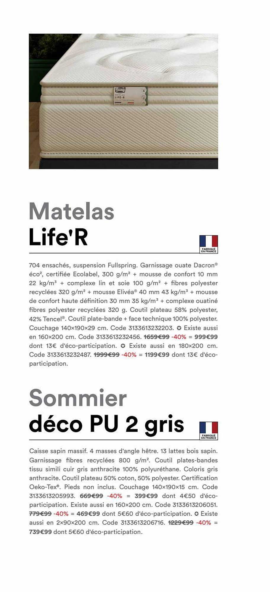 Matelas Life'r, Sommier Déco Pu 2 Gris