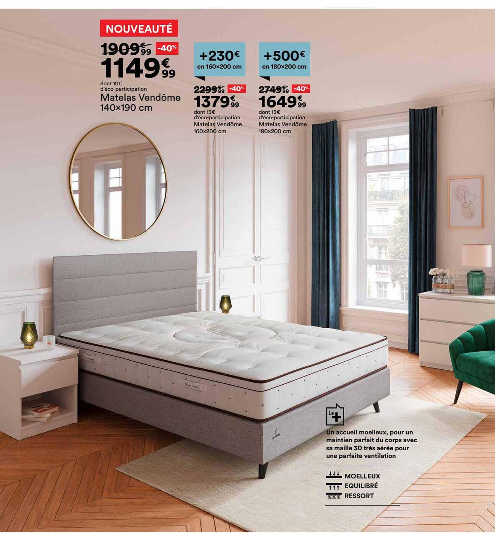 matelas vendôme 140 x 190 cm, matelas vendôme 160 x 200 cm, matelas vendôme 180 x 200 cm
