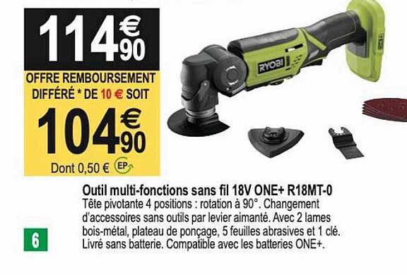 outil multi-fonctions sans fil 18v one+ r18mt-0