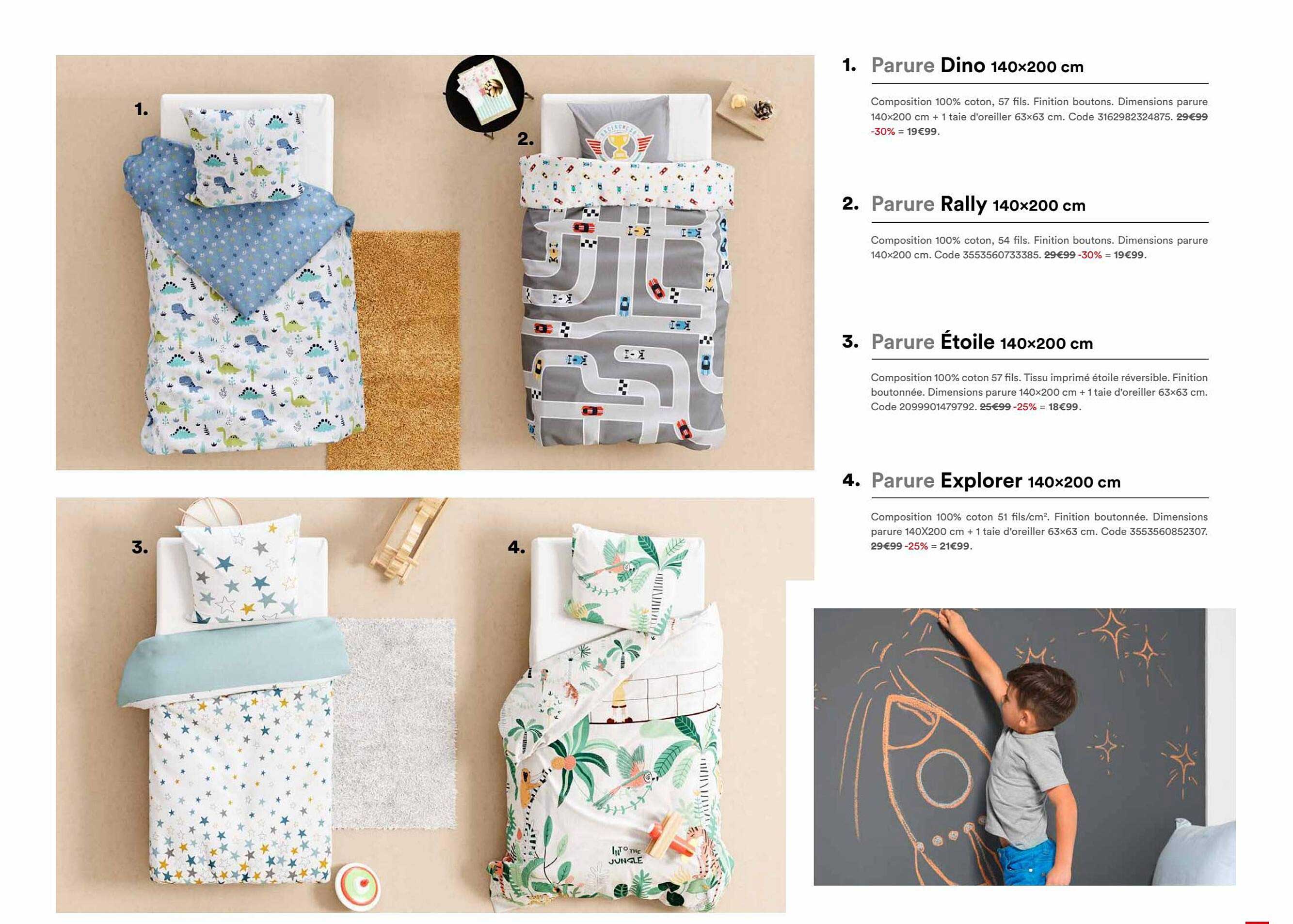 Parure Dino 140 X 200 Cm, Parure Rally  140 X 200 Cm, Parure étoile  140 X 200 Cm, Parure Explorer  140 X 200 Cm