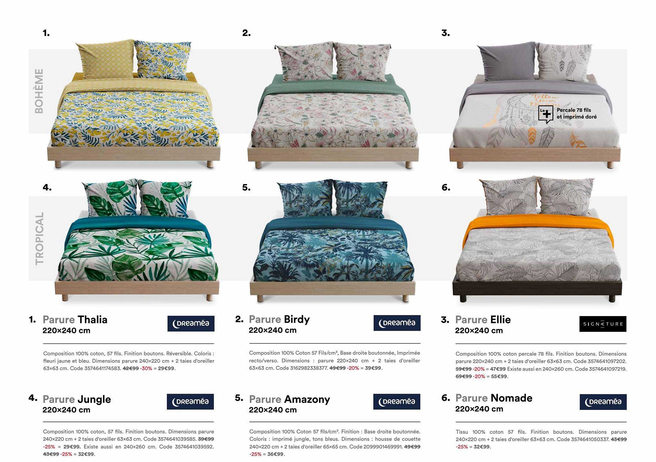 parure thalia  220 x 240 cm, parure jungle  220 x 240 cm, parure birdy  220 x 240 cm, parure amazony  220 x 240 cm, parure ellie  220 x 240 cm, parure nomade  220 x 240 cm