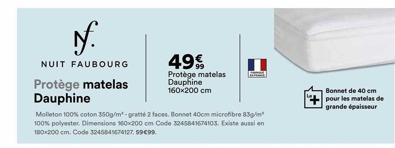 protège matelas dauphine 160 x 200 cm nuit faubourg
