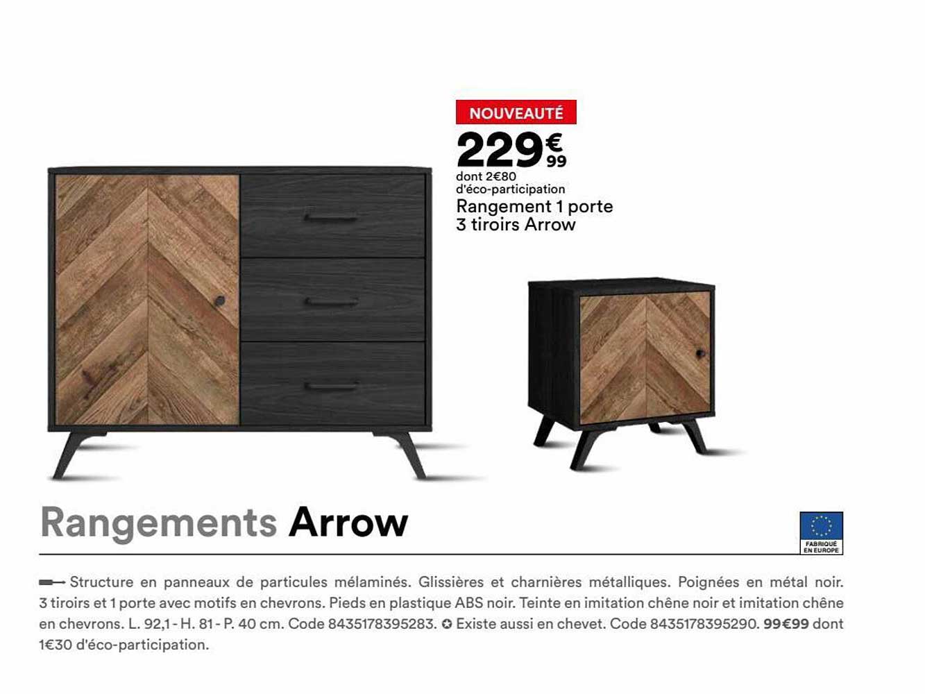 rangement 1 porte 3 tiroirs arrow