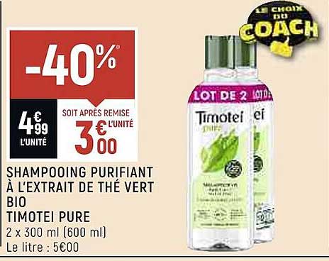 shampooing purifiant à l'extrait de thé vert bio timotei pure