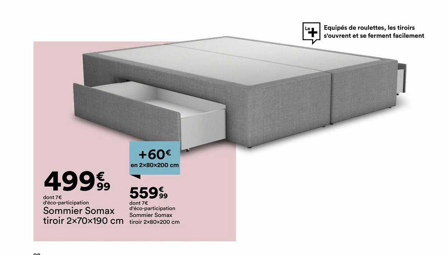 sommier somax tiroir 2 x 70 x 190 cm, sommier somax tiroir 2 x 80 x200 cm