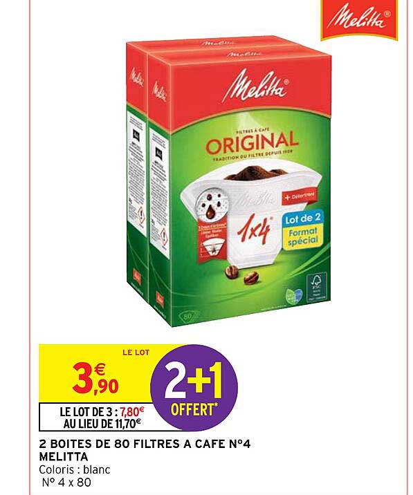 2 boîtes de 80 filtres à café n°4 melitta