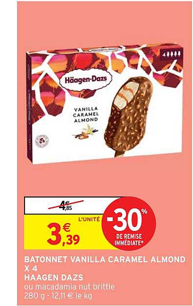bâtonnet vanilla caramel almond x 4 häagen dazs