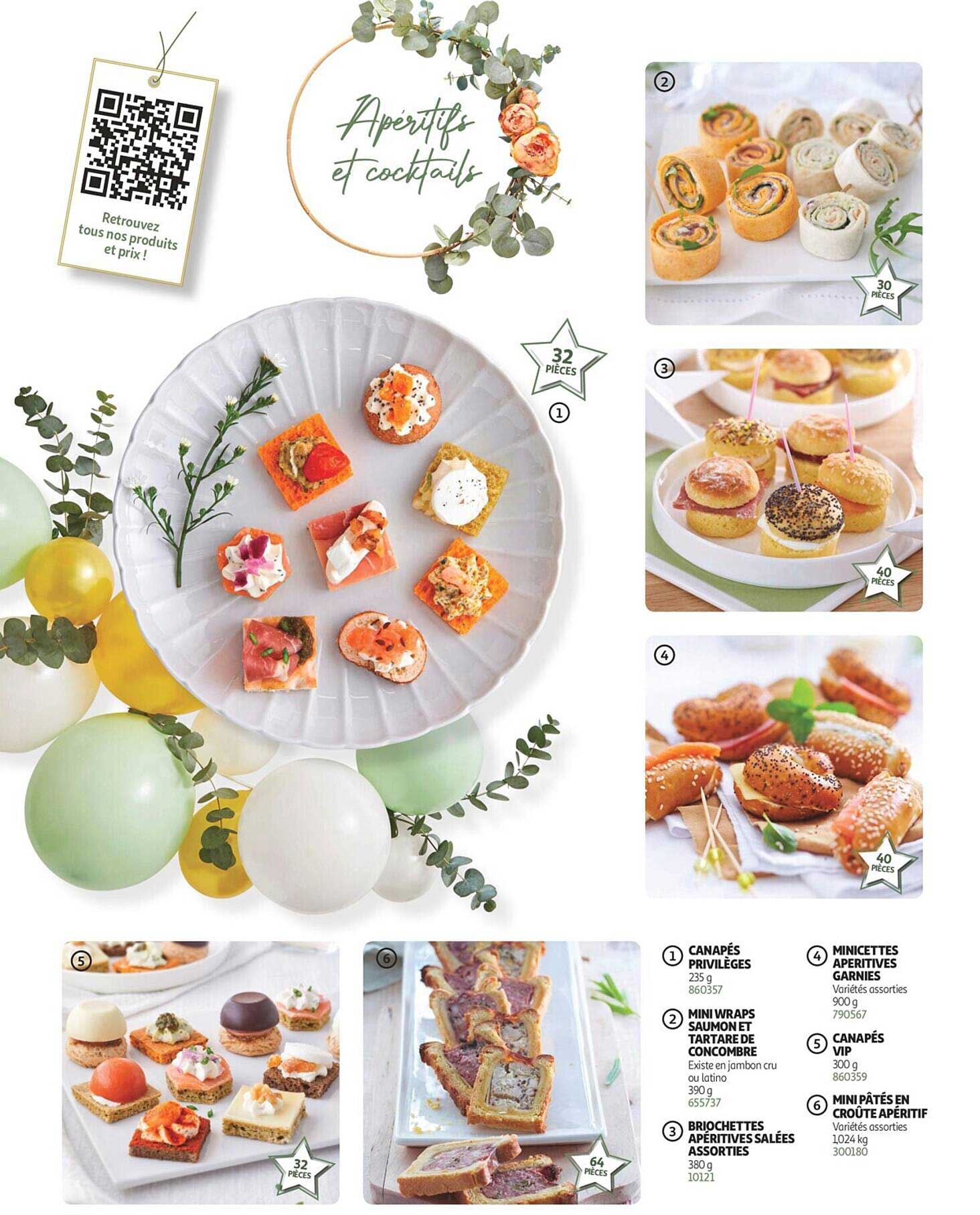 canapés privilèges, mini wraps saumon et tartare de concombre, briochettes apéritives salées assorties, minicettes apéritives garnies, canapés vip, mini pâtés en croûte apéritif