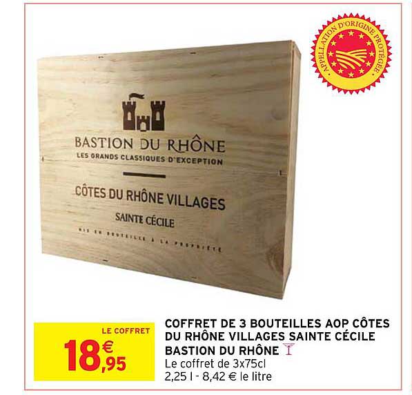 coffret de 3 bouteilles aop côtes du rhône villages sainte cécile bastion du rhône