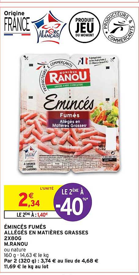 émincés fumés allégés en matières grasses 2 x 80 g m.ranou