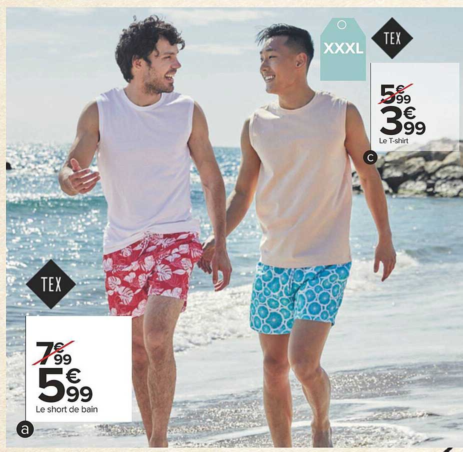 le short de bain tex, le t-shirt tex