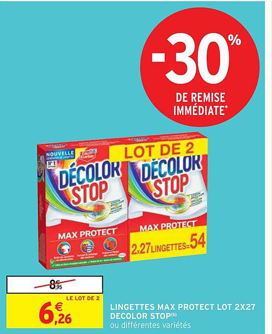 lingettes max protect lot 2 x 27 décolor stop
