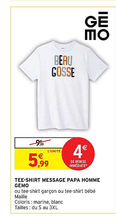 tee-shirt message papa homme gémo