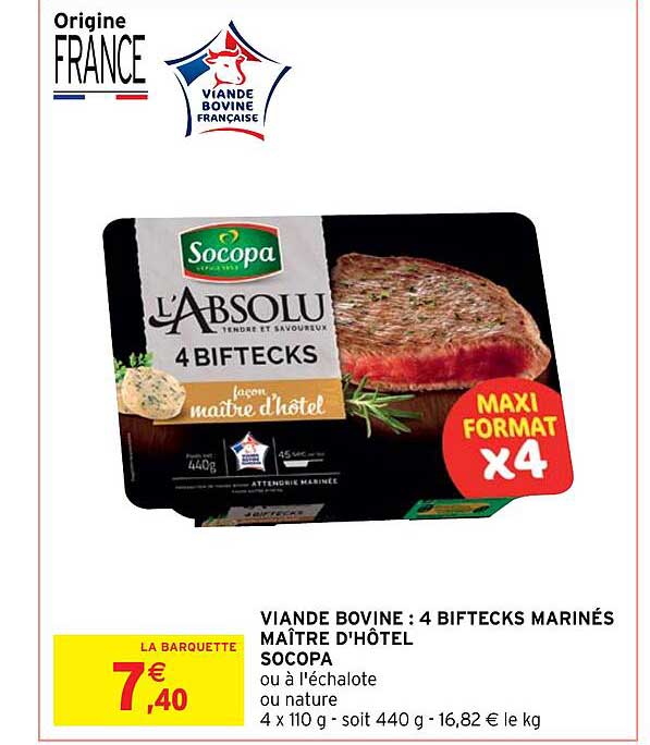 viande bovine : 4 biftecks marinés maître d'hôtel socopa