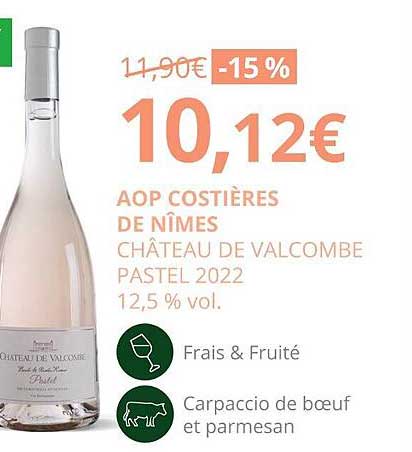 aop costières de nîmes château de valcombe pastel 2022 12,5% vol.