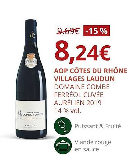 aop côtes du rhône villages laudun domaine combe ferréol cuvée aurélien 2019 14% vol.