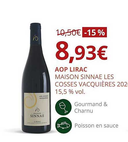 aop lirac maison sinnae les cosses vacquières 2020 15,5% vol.