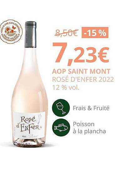aop saint mont rosé d'enfer 2022 12% vol.