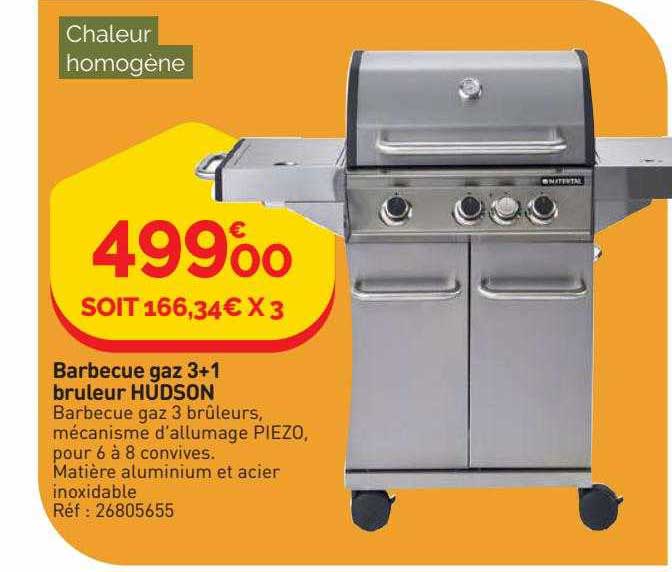 barbecue gaz 3+1 brûleur hudson