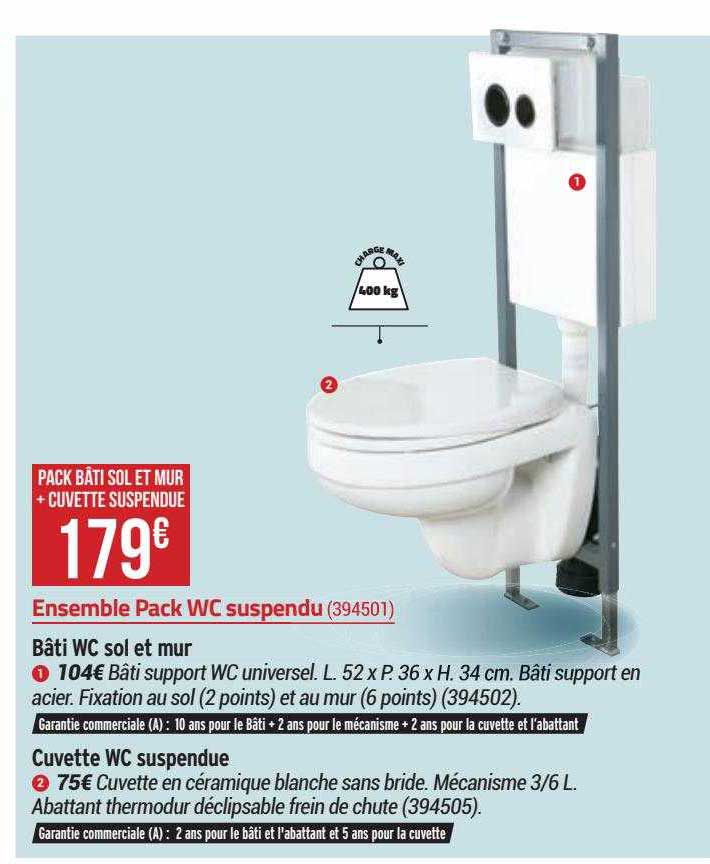 bâti wc sol et mur, cuvette wc suspendue