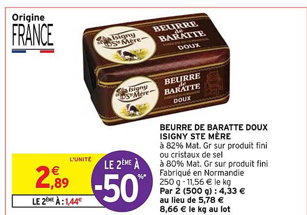 beurre de baratte doux isigny ste mère