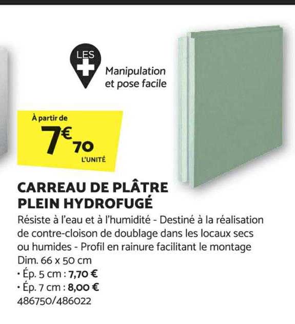 carreau de plâtre plein hydrofugé