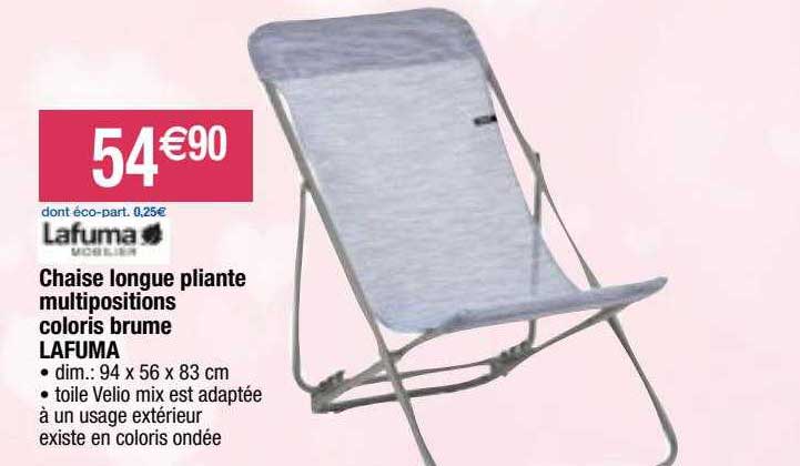 Chaise Longue Pliante Multipositions Coloris Brume Lafuma