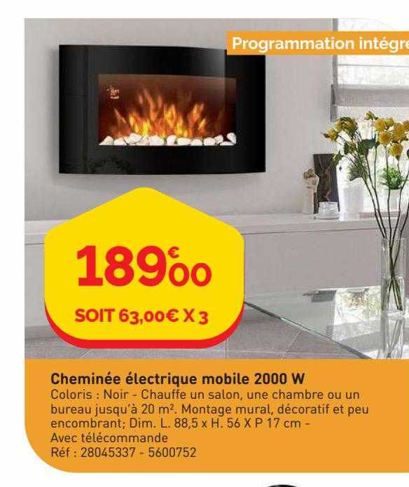 cheminée électrique mobile 2000w