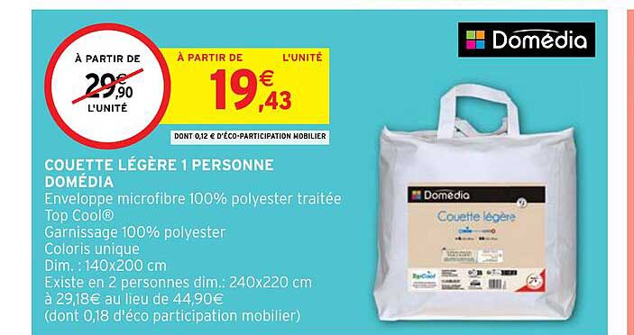 couette légère 1 personne domédia