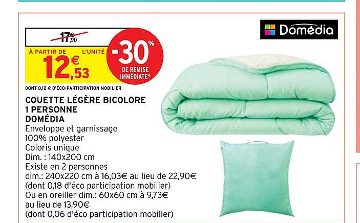 couette légère bicolore 1 personne domédia