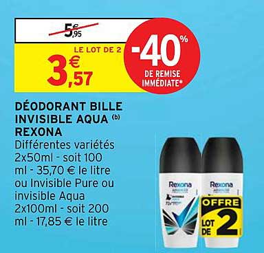 Déodorant Bille Invisible Aqua Rexona
