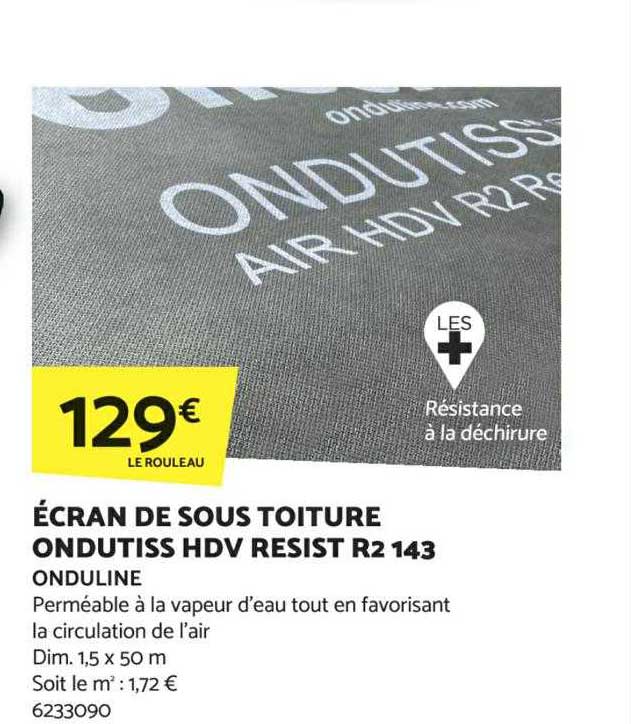 écran de sous toiture ondutiss hdv resist r2 143 onduline