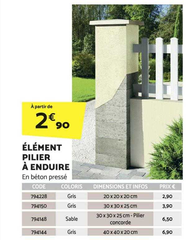 élément pilier à enduire