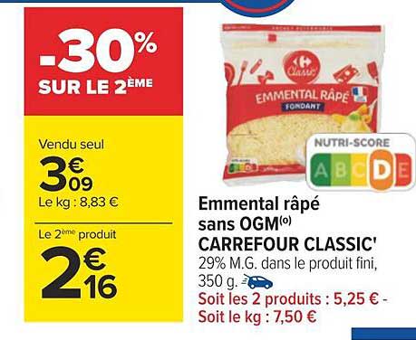 emmental râpé sans ogm carrefour classic'