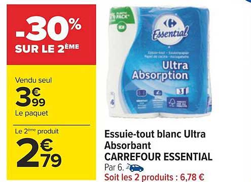essuie-tout blanc ultra absorbant carrefour essential