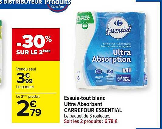 Essuie-tout Blanc Ultra Absorbant Carrefour Essential