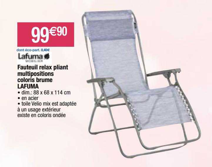 fauteuil relax pliant multipositions coloris brume lafuma