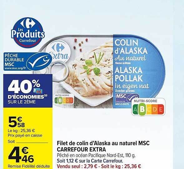 Filet De Colin D'alaska Au Naturel Msc Carrefour Extra