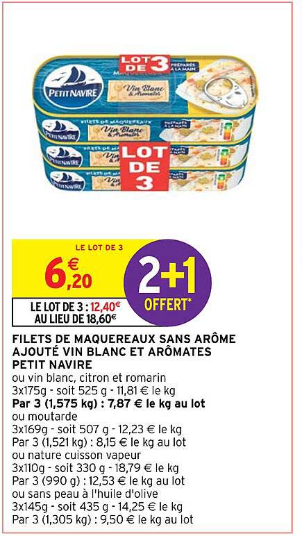 filets de maquereaux sans arôme ajouté vin blanc et aromates petit navire