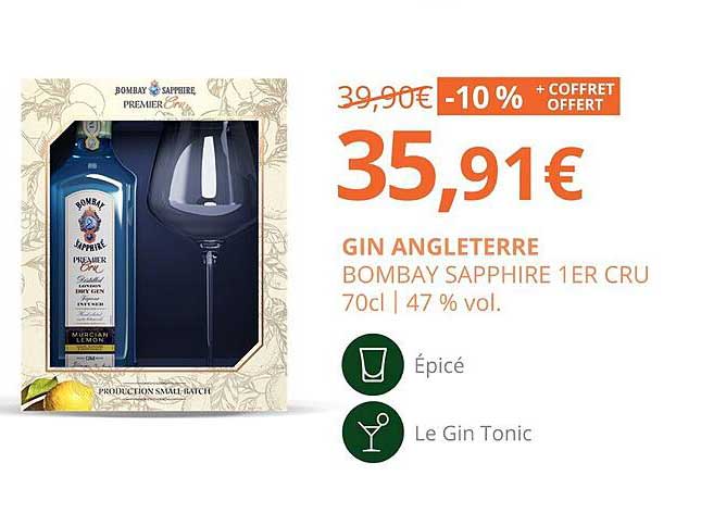 gin angleterre bombay sapphire 1er cru 70cl 47% vol.